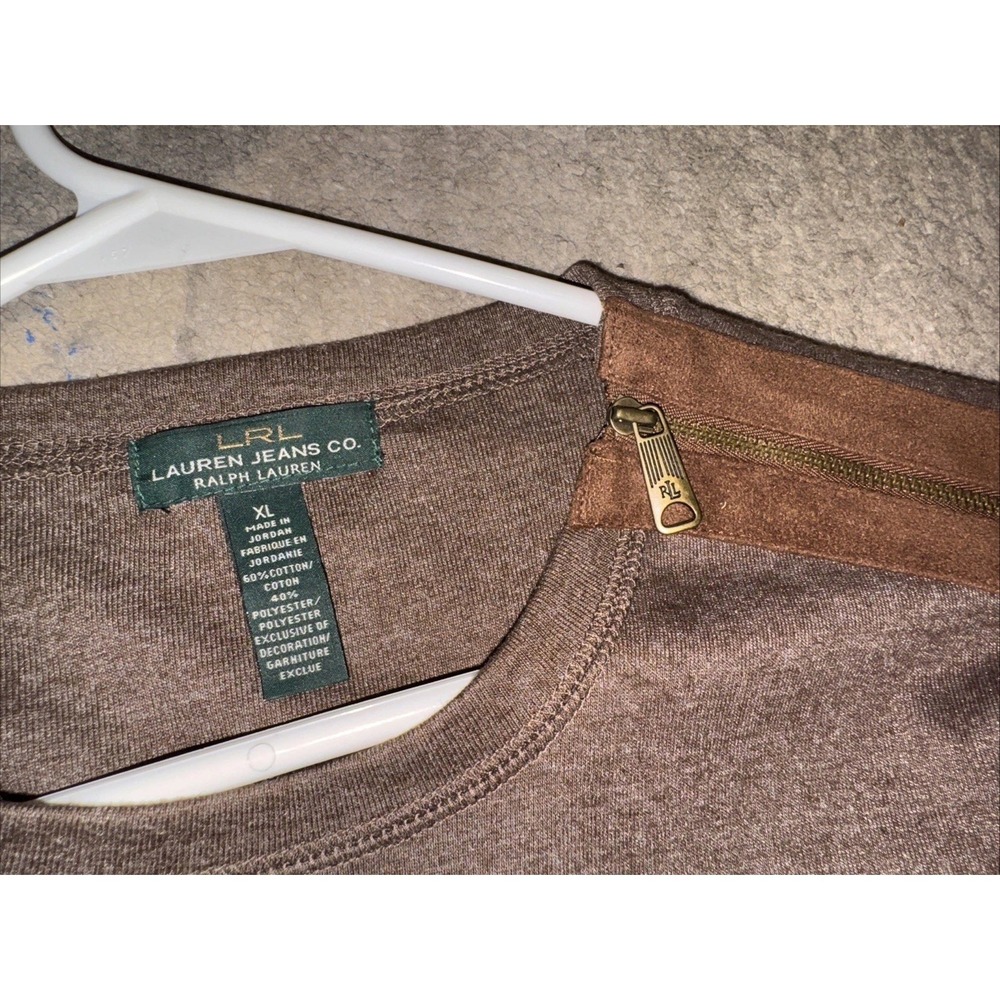 Lauren Ralph Lauren Brown Long Sleeve Shirt W Zipper Detail Sz X-Large XL Womens - Picture 3 of 4